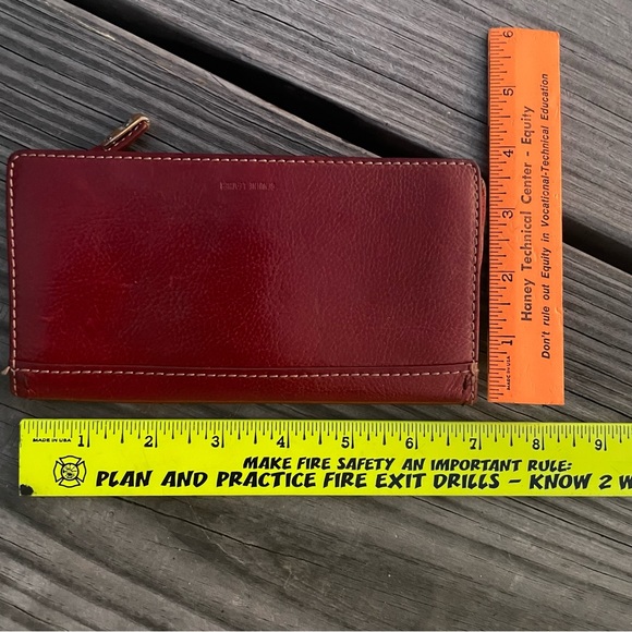 Fossil Red Leather Wallet Unisex Checkbook ID Window Organizer Bifold 7” Wallet - Picture 5 of 5